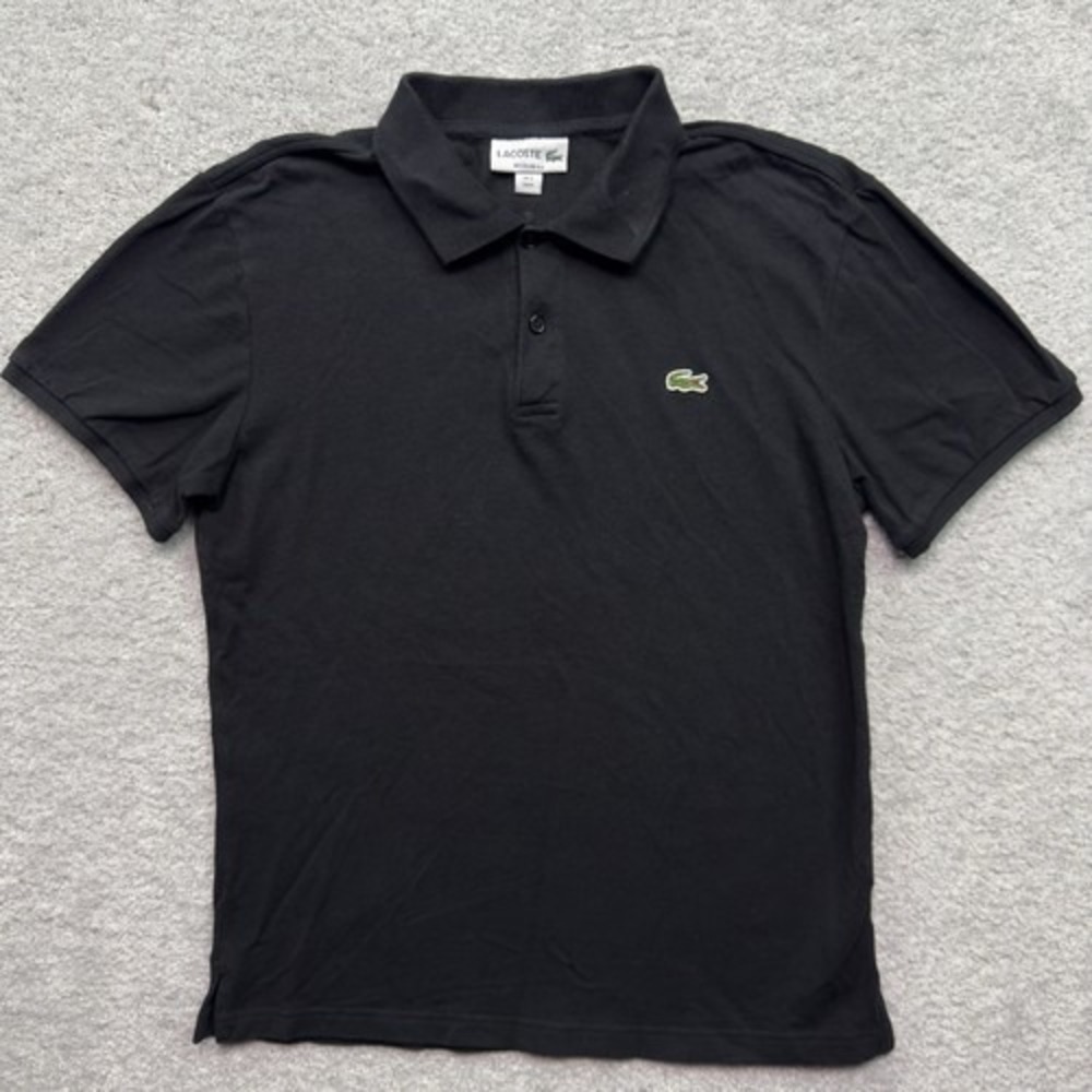 Lacoste Polo Shirt Mens Medium Black Regular Fit Cotton Crocodile Logo FR 4